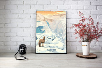 Gullfoss Waterfall Iceland Travel Poster Art Print, 4 of 6