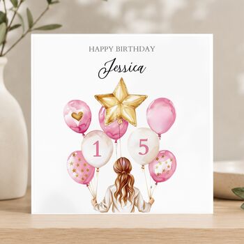 Birthday Girl Balloon Card, Any Age Pink Balloons Card For Daughter, Granddaughter, 2 of 4