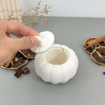 Handmade White Pumpkin Trinket Dish Autumn Decor, 4 of 10
