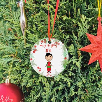 Personalised Indian Boy Christmas Bauble And Card Set, 2 of 2