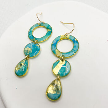 Aqua And Gold Foil Drop Circle Statement Earrings, 7 of 10