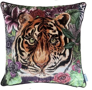Totem Tiger And Tropical Flowers Luxury Velvet Square Cushion, 6 of 7