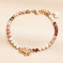 Semi Precious Burgundy Beaded Bee Charm Bracelet In Gold Plating, thumbnail 1 of 4