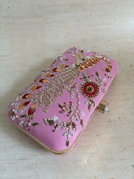 Peacock Rectangular Pink Clutch Bag, 8 of 12
