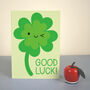 Kawaii Lucky Four Leaf Clover 'Good Luck' Card, thumbnail 3 of 4
