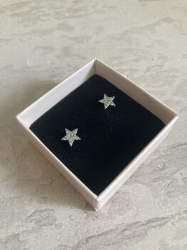 Tiny Dainty Cz Silver Star Stud Earrings, 6 of 7