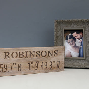 Contemporary Engraved Oak Family Location Sign, 3 of 3