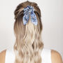 100% Silk Bow Scrunchie Stripes Blue, thumbnail 1 of 2