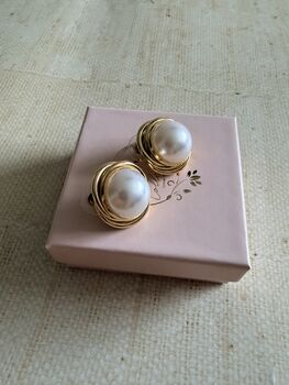 Pearl Gold Stud Earrings, 4 of 5