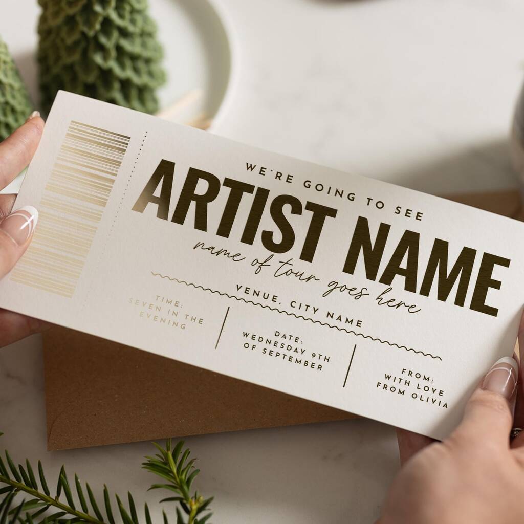 Personalised Gold Foil Concert Ticket Gift Voucher, 1 of 9