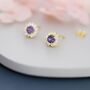 Sterling Silver Amethyst Purple Cz Halo Stud Earrings, thumbnail 3 of 12