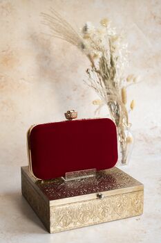 Lana – Deep Red Velvet Embroidered Clutch, 4 of 4