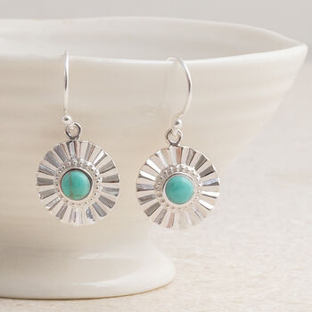 Sterling Silver Gemstone Sun Disc Dangly Earrings, 6 of 9
