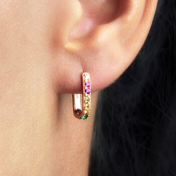 Silver Or Gold Multicolour Rectangular Hoop Earrings, 2 of 9