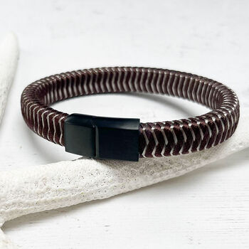 Woven Leather And Stainless Steel Bracelet For Men, 2 of 12