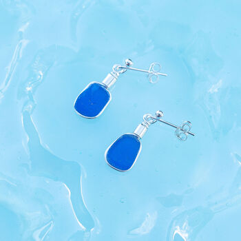 Cornish Sea Glass Stud Earrings Blue, 3 of 5