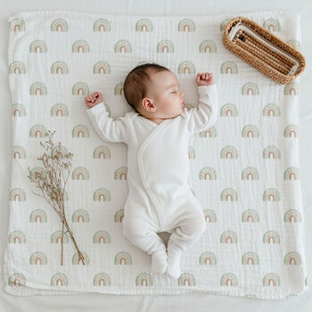 Luxury Neutral Sage Rainbow Organic Bamboo Muslin Swaddle, 2 of 2