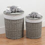 Set Of Two Grey Wicker Laundry Baskets With Elephant, thumbnail 1 of 5