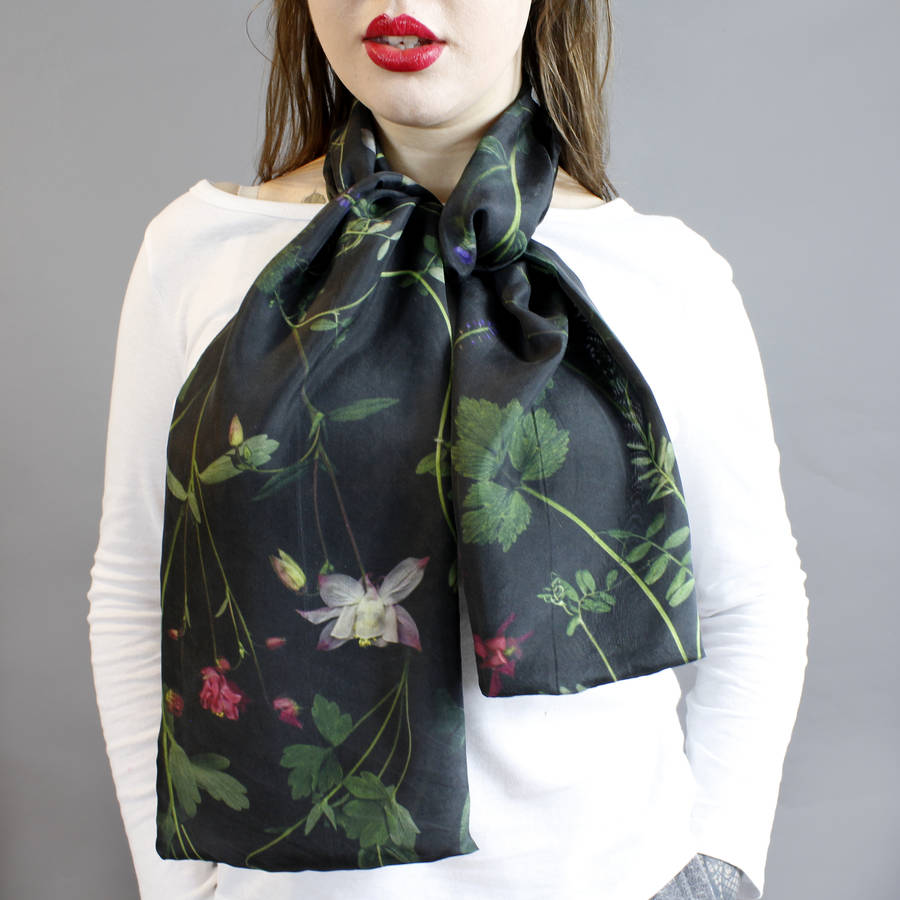 Dark Floral Long Silk Scarf By Terrarium Designs | notonthehighstreet.com