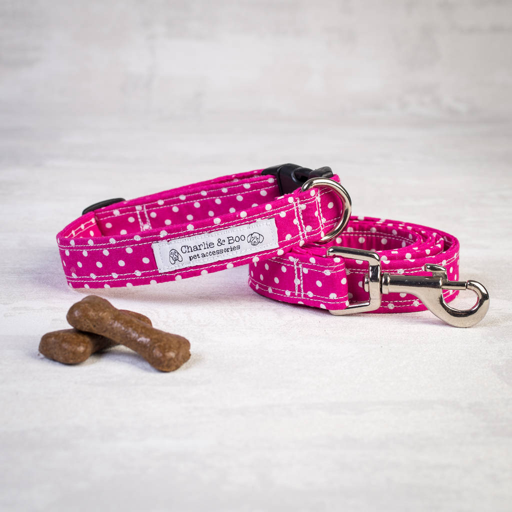pink dog collar and lead/leash set by charlie and boo