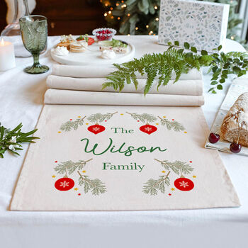 Festive Baubles Personalised Christmas Table Runner, 3 of 5