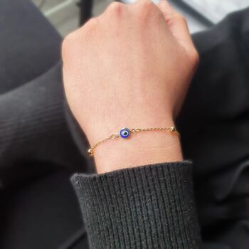 Gold Plated Beaded Blue Evil Eye Protection Bracelet, 2 of 3