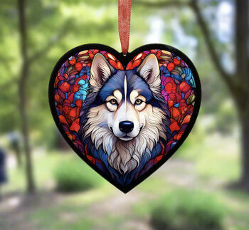 Alaskan Malamute Stained Glass Effect Heart Suncatcher, 5 of 6