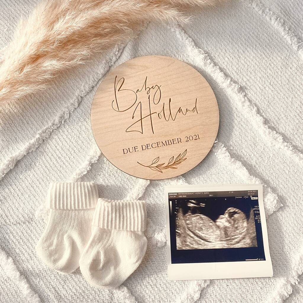 Minimalist Script Pregnancy Announcement Plaque
