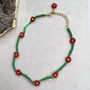 Green Red Colourful Seed Bead Flower Choker Necklace, thumbnail 1 of 7