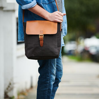 Canvas And Leather Mens Messenger Bag, 8 of 11