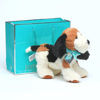 Beagle Soft Toy With Engraved Gold Bone Tag, 4 of 6
