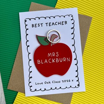 Personalised Best Teacher Apple Keyring Card, 3 of 3