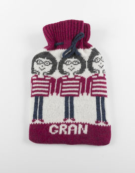 Bespectacled Ladies Knitted Hot Water Bottle Cover, 3 of 3