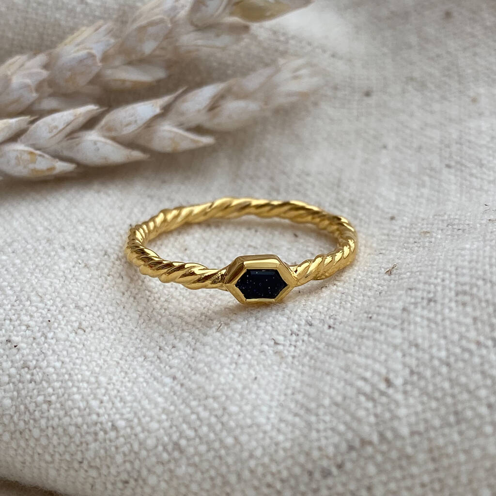18 K Gold Vermeil Plated Goldstone Twist Ring, 1 of 2
