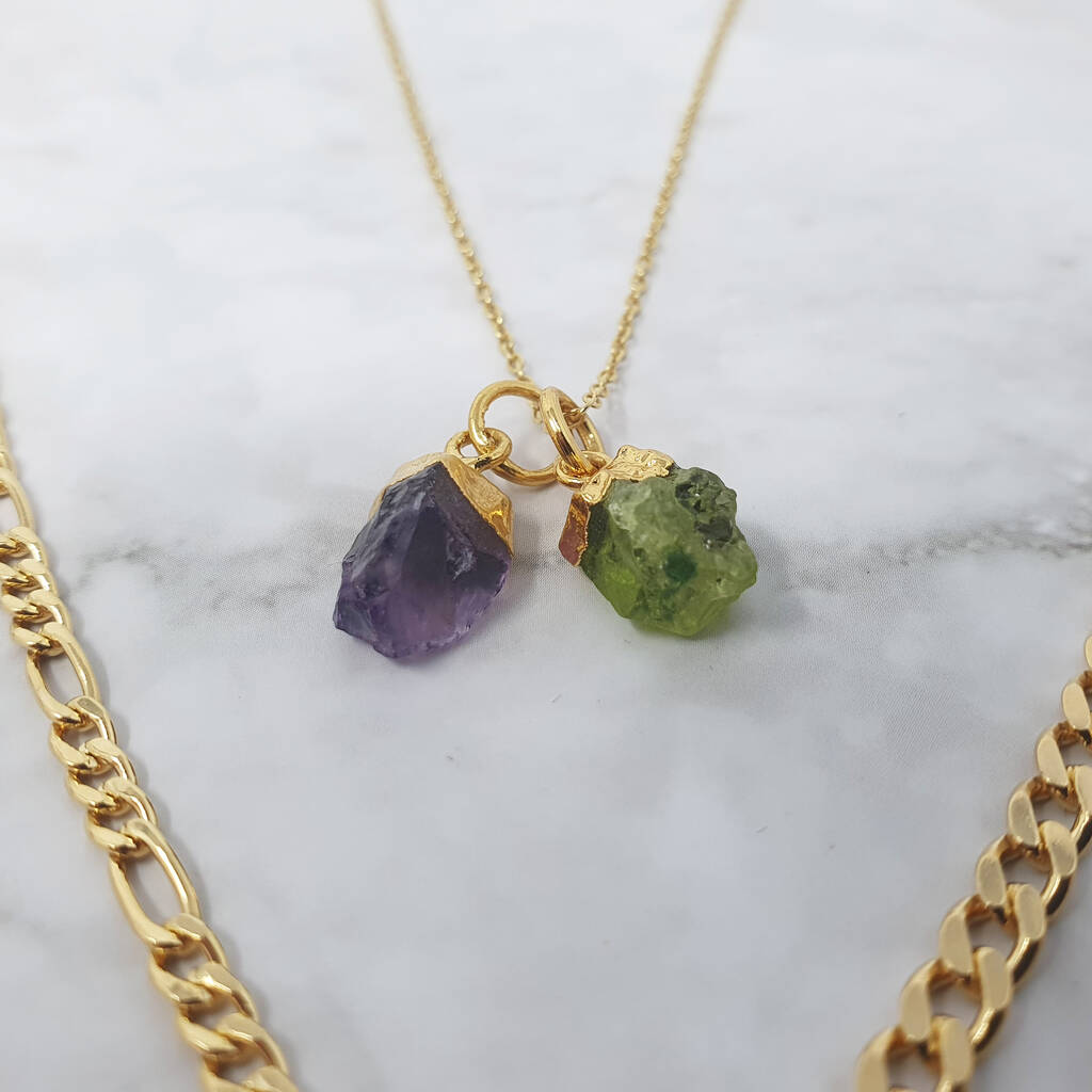 18k Gold Vermeil Plated Double Birthstone Necklace By Harfi