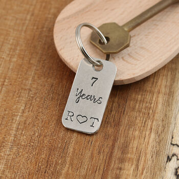 7th Anniversary Couples Gift Milestone Year Keyring, 2 of 8