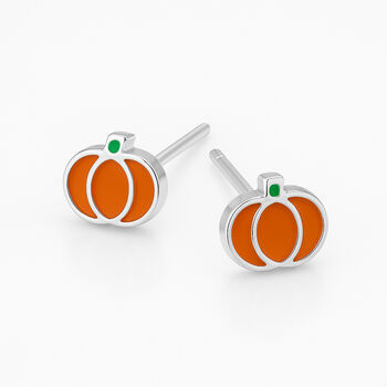 Sterling Silver Pumpkin Stud Earrings: Autumn Halloween Gift – 5mm, 2 of 5