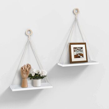 White Wall Mounted Floating Shelf With Rope, 6 of 9