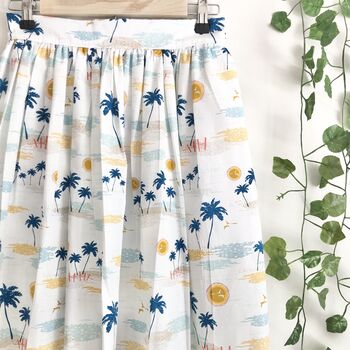Palm Tree Printed Cotton Midi Skirt, 5 of 7