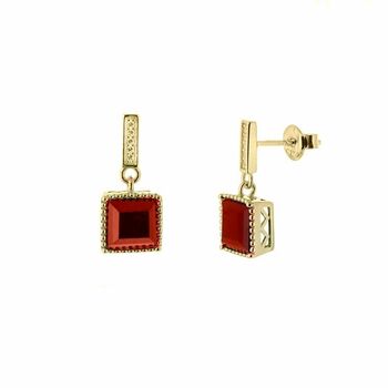 Garnet 18k Gold Plated Square Drop Earrings, 2 of 3
