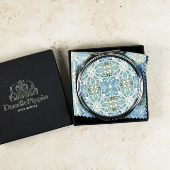 Art Deco Blue Green Compact Mirror And Lens Cloth Set, 4 of 12