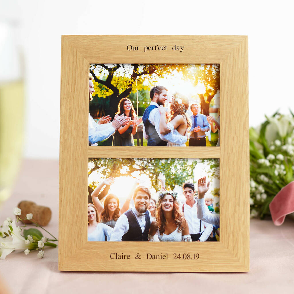 Solid Oak Double Aperture Personalised Photo Frame, 1 of 9