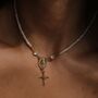 Handmade Freshwater Pearl Rosary Choker With Rose Cross Charm, thumbnail 1 of 10