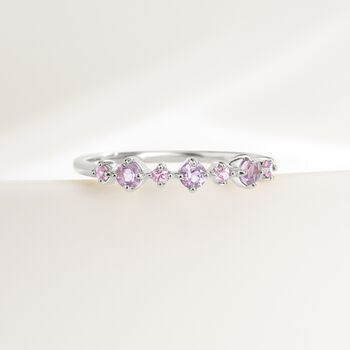 Pink Sapphire And Amethyst Stackable Half Eternity Band In Sterling Silver And Gold, 10 of 12