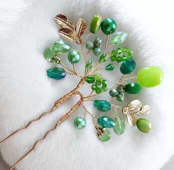 Emerald Bloom Hair Pin, 5 of 7
