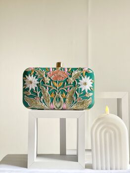 Valleta Green Embroidered Clutch Made To Order, 6 of 7