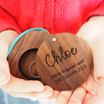 Personalised Wooden Christmas Bauble Ring Box, 3 of 5