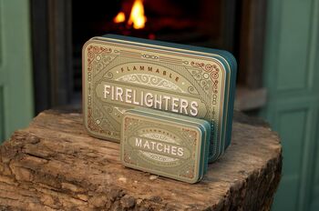 Firelighter And Match Tin Set Fireside Storage Iron Accessories Home Homewarming In Blue, 2 of 12