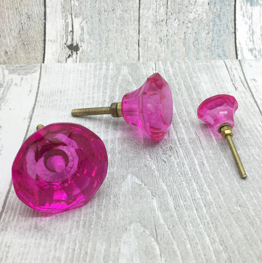 fuchsia pink faceted glass cupboard door knobs handles by g decor