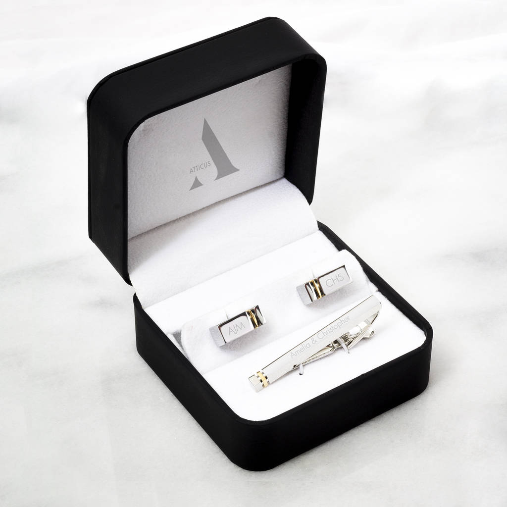 personalised tie pin and cufflink set